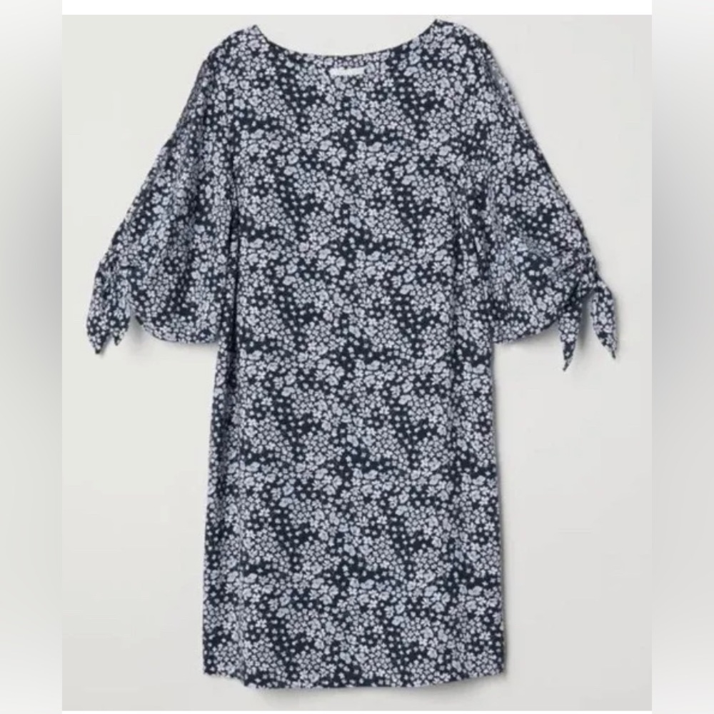 H&M Women's Nava Floral Print Shift Tie Sleeve Dress Size:8